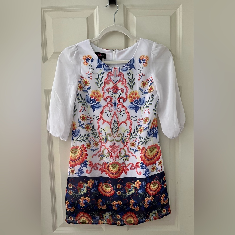 Girls IZ Beyer floral bohemian style dress, size 8